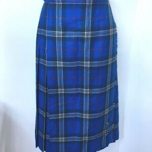 EDINBURGH Kilt WOOLLEN MILL Blue Tartan Plaid Women’s 12 Waist 26"